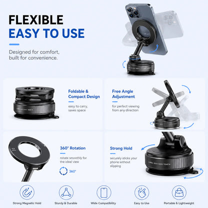 360 degree magnetic car phone holder with suction base