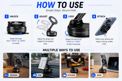 360 degree magnetic car phone holder with suction base