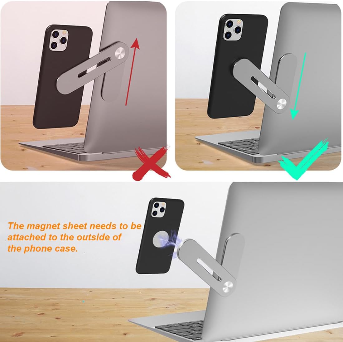 Magnetic Foldable Laptop Side Phone Holder – Adjustable Dual-Screen Mount