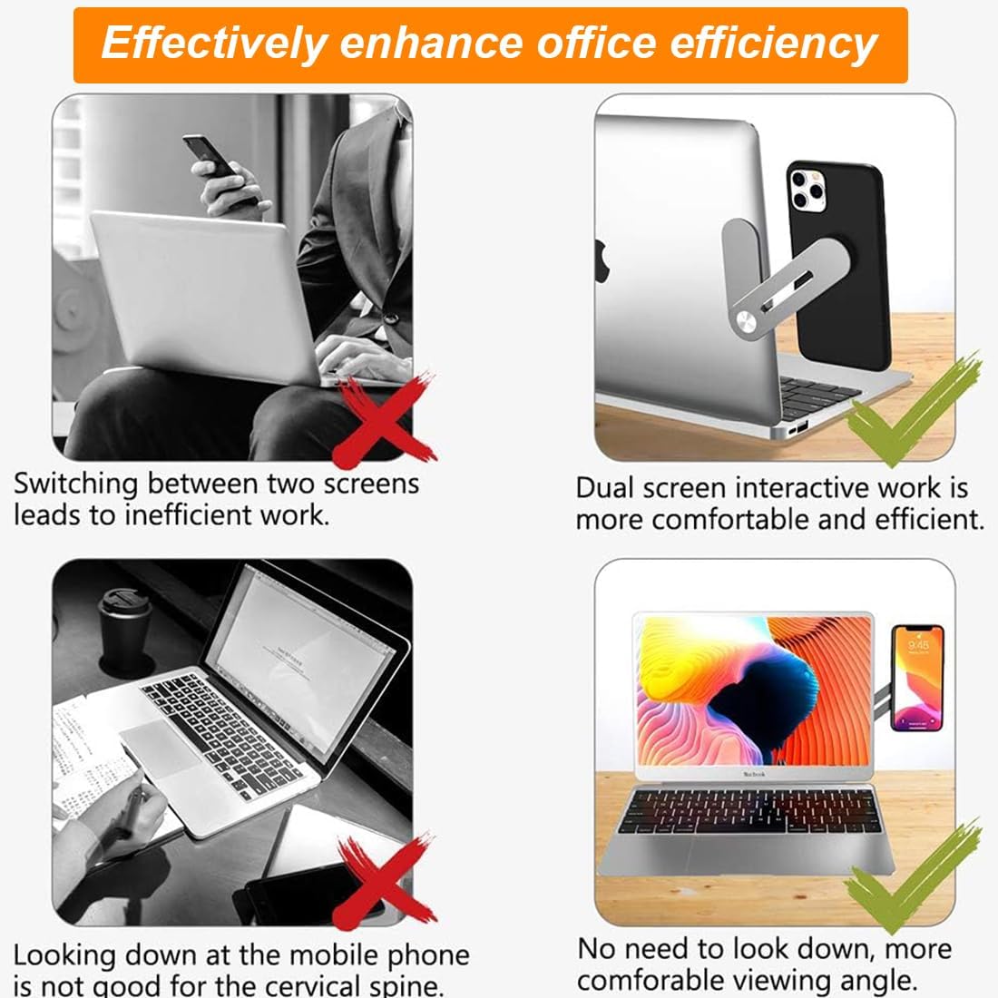 Magnetic Foldable Laptop Side Phone Holder – Adjustable Dual-Screen Mount