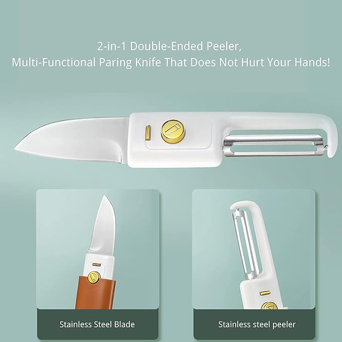 2-in-1 Stainless Steel Fruit Knife & Vegetable Peeler – Portable Dual-Ended Kitchen Tool
