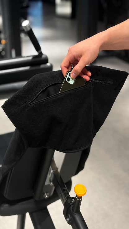 Non-Slip Cotton Gym Towel with Secure Zipper Pocket