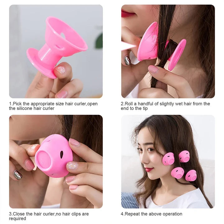 Silicone heatless hair curlers for natural curls