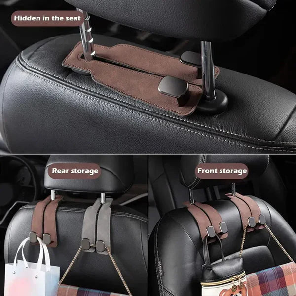 Premium Car Headrest Organizer Leather Hook
