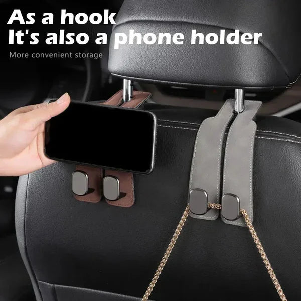 Premium Car Headrest Organizer Leather Hook